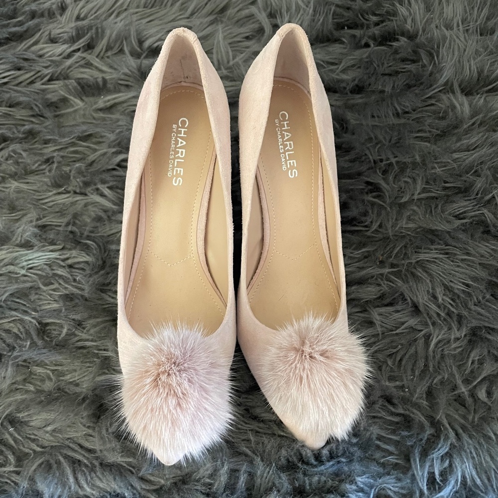 Charles David pink heels with fur